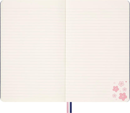 Moleskine Cuaderno Sakura, Cuaderno A Rayas, Tapa Dura En Tela Y Cierre Elástico, Con Tarjeta De Felicitación Y Pegatinas Temáticas, Tamaño Grande 13 x 21 cm