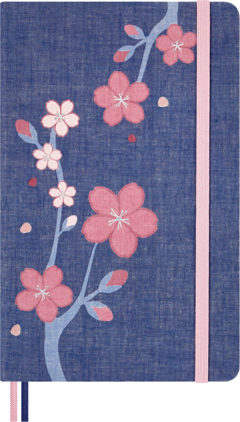 Moleskine Cuaderno Sakura, Cuaderno A Rayas, Tapa Dura En Tela Y Cierre Elástico, Con Tarjeta De Felicitación Y Pegatinas Temáticas, Tamaño Grande 13 x 21 cm