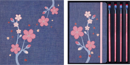 Moleskine Sakura Gift Set, Set of 4 Hard Blackwing Pencils and Two Notebooks with Ruled and Blank Pages, Large Size 13 x 21 cm, with Reusable Fabric Gift Box