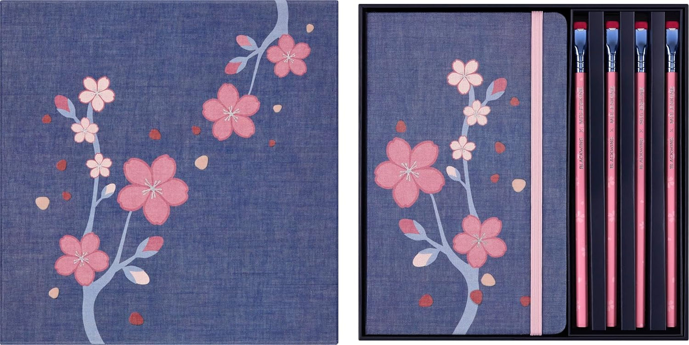 Moleskine Sakura Gift Set, Set of 4 Hard Blackwing Pencils and Two Notebooks with Ruled and Blank Pages, Large Size 13 x 21 cm, with Reusable Fabric Gift Box