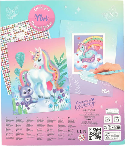 Depesche 13483 Ylvi Sticker Book with 10 Pages Unicorn Motifs for Decorating, Includes Glittering Gems for Sticking