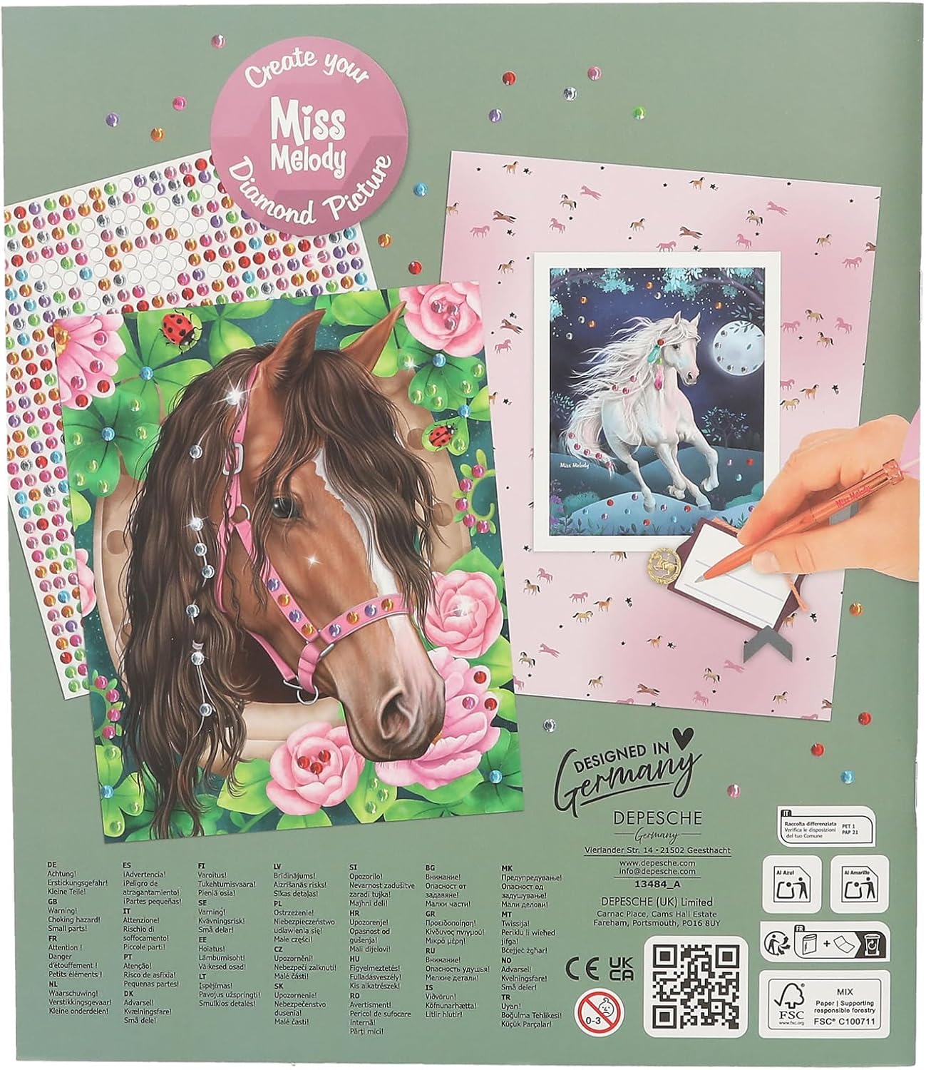 Depesche 13484 Sticker Book with 10 Pages Horse Motifs for Decorating, Includes Glittering Gems for Sticking