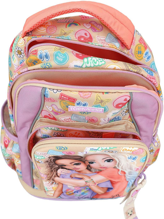 Topmodel - School Backpack Girl Power - Beige, Lilac, And Coral (413285)