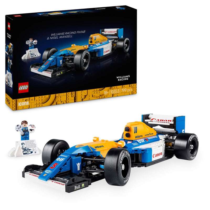 LEGO Icons Williams Racing FW14B e Nigel Mansell - Modellino di Auto F1 da Costruire con Minifigure del Pilota da Collezione, Trofeo e Supporto da Esposizione, Idea Regalo Adulti, Uomo o Donna 10353