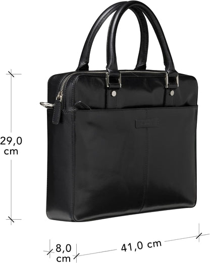 dbramante1928 - Rosenborg Laptoptas 16" voor Dames en Heren - Tas met gestructureerde lederen handgrepen en verstelbare schouderriem - Van echt volnerf leer - Zwart (2e generatie)