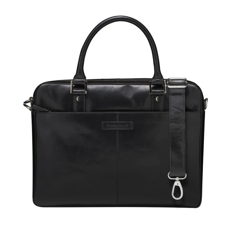 dbramante1928 - Rosenborg Laptoptas 16" voor Dames en Heren - Tas met gestructureerde lederen handgrepen en verstelbare schouderriem - Van echt volnerf leer - Zwart (2e generatie)