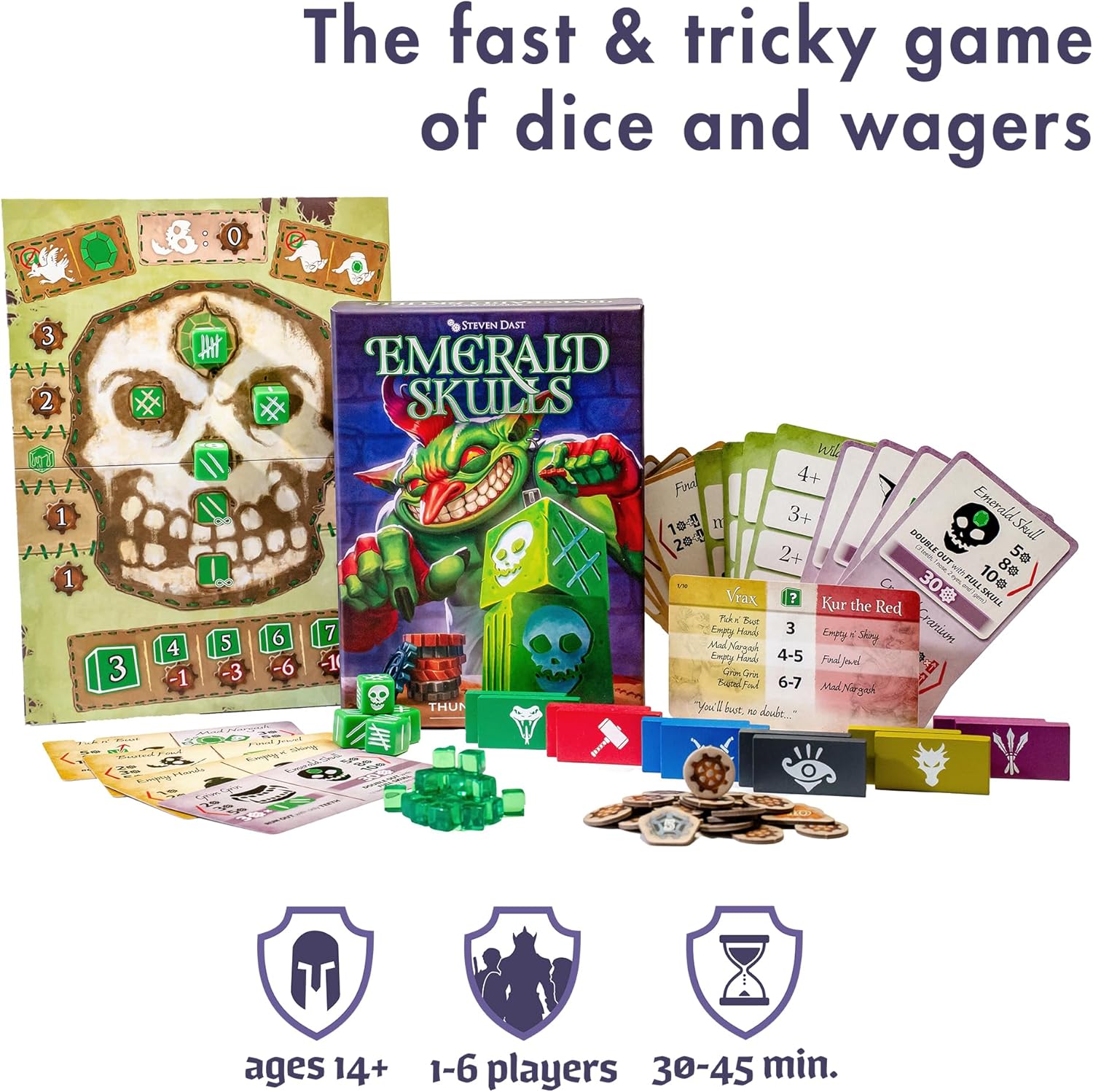 Thunderworks Games - Emerald Skulls | Dice Game with Real-time Betting | Push Your Luck Strategy Board Game | Fast Action Casino-style Group Play | Family Game for 1-6 Players, Ages 14+, 30-45 Minutes