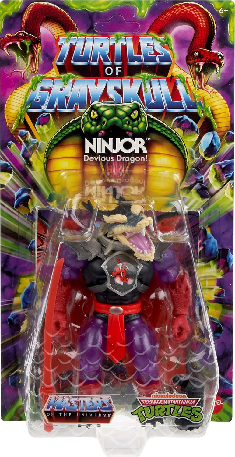 Masters of Universe Origins Turtles of Grayskull Ninjor Reptile Wars Posable Action Figure, Teenage Mutant Ninja & MOTU Crossover Villain Ninja Toy