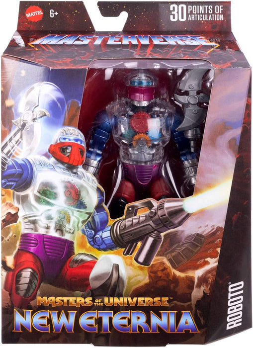 Masters of the Universe Masterverse 7-Inch Action Figure, New Eternia Roboto, MOTU Toy Hero with Clear Mechanical Torso, 30 Articulations, JBP78