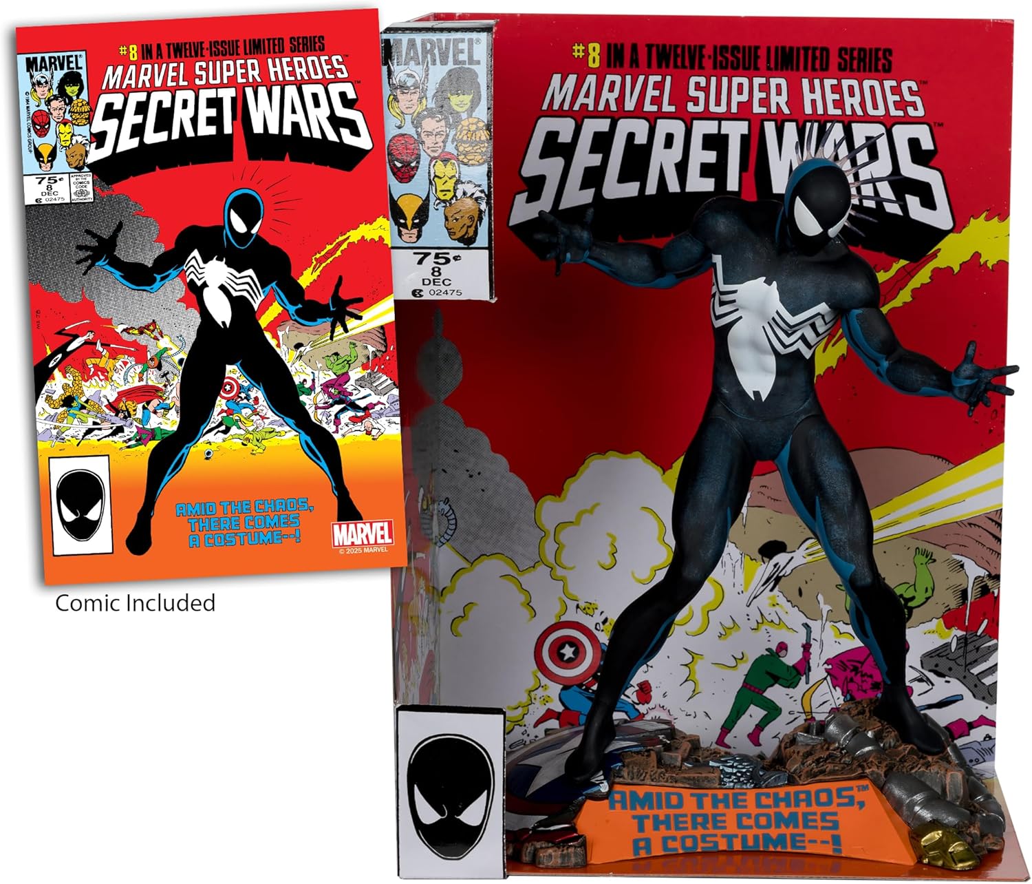 McFarlane Toys - Marvel Spider-Man coleccionable a escala 1:6 con escena y cómic (Marvel Super Heroes Secret Wars #8