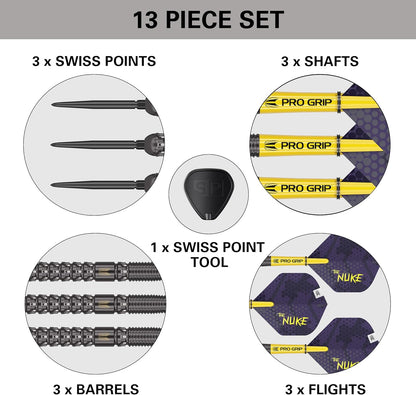 TARGET Darts Luke Littler G1 Steel Tip Swiss Point Darts, 90% Tungsten Dart, 22G/23G/24G | Generation 1 Steel Tip Dart, Player Edition Swiss Points Dart Sets with Tool, Pro Grip Shafts & No.2 Flights