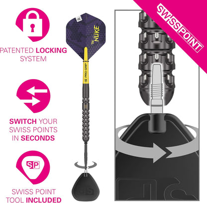 TARGET Darts Luke Littler G1 Steel Tip Swiss Point Darts, 90% Tungsten Dart, 22G/23G/24G | Generation 1 Steel Tip Dart, Player Edition Swiss Points Dart Sets with Tool, Pro Grip Shafts & No.2 Flights