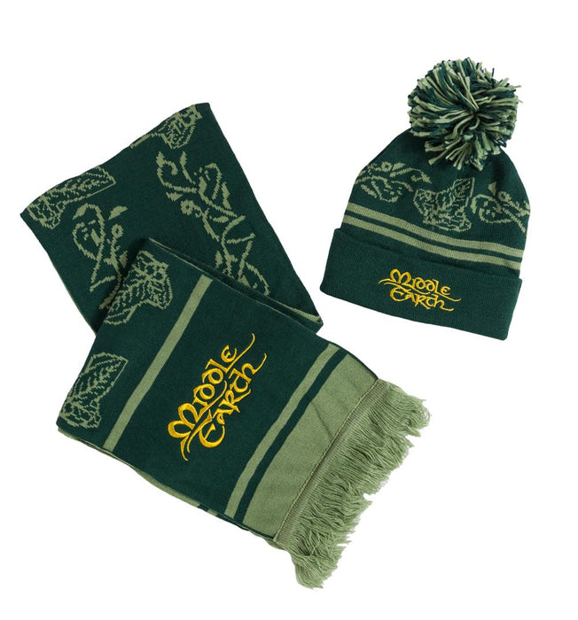 Lord of The Rings Middle Earth Knitted Bobble Hat and Scarf Set Green