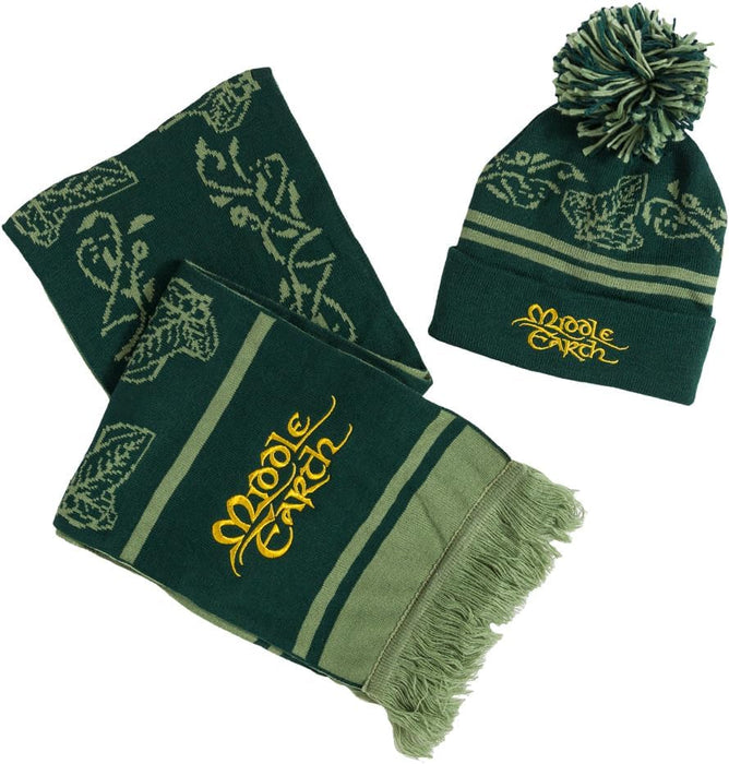 Lord of The Rings Middle Earth Knitted Bobble Hat and Scarf Set Green