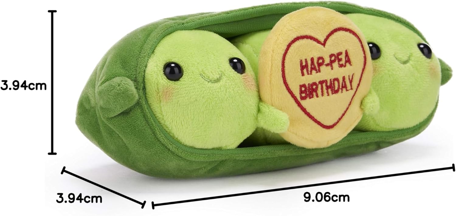 Swizzels Love Hearts Pete & Penelope Pea 'HAP-PEA BIRTHDAY' Message 9" Soft Toy (23cm