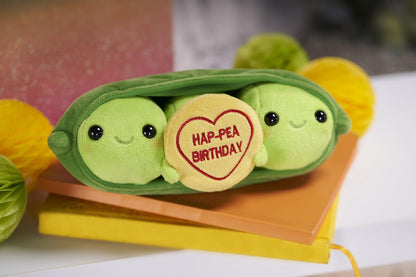 Swizzels Love Hearts Pete & Penelope Pea 'HAP-PEA BIRTHDAY' Message 9" Soft Toy (23cm
