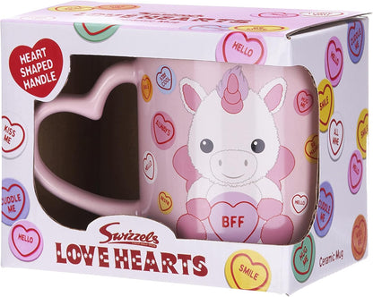 Posh Paws Swizzels Love Hearts 11OZ Sparkles The Unicorn BFF Heart Shaped Handle Ceramic Mug