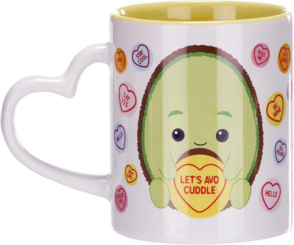 Posh Paws Swizzles Love Hearts 11OZ Alan The Avocado Let's AVO-Cuddle Heart Shaped Handle Ceramic Mug, White,37754