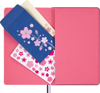 Moleskine Sakura Notebook, Notebook with Blank Pages, Hardcover in Fabric and Elastic Closure, with Greeting Card and Themed Stickers, Large Size 13 x 21 cm