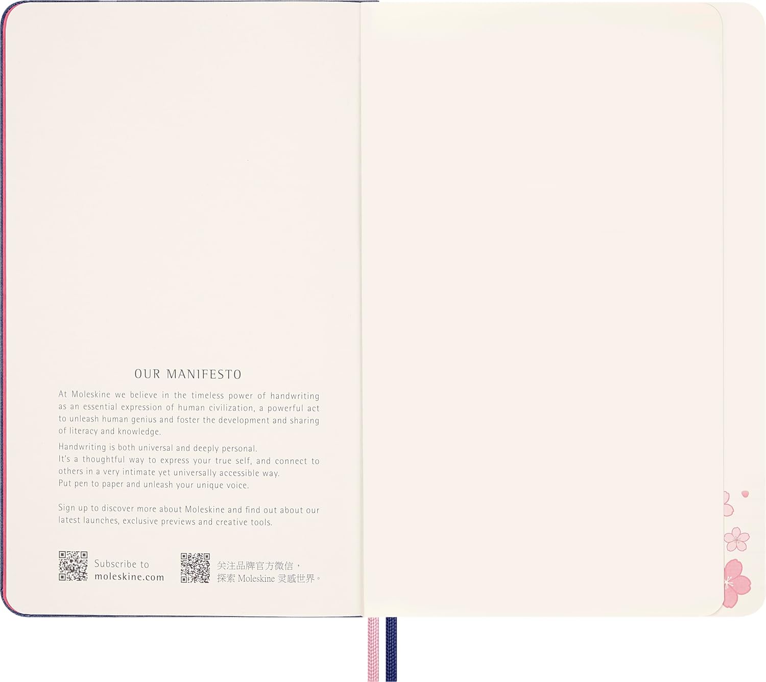 Moleskine Sakura Notebook, Notebook with Blank Pages, Hardcover in Fabric and Elastic Closure, with Greeting Card and Themed Stickers, Large Size 13 x 21 cm