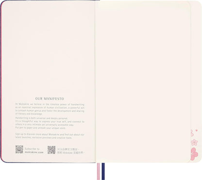 Moleskine Sakura Notebook, Notebook with Blank Pages, Hardcover in Fabric and Elastic Closure, with Greeting Card and Themed Stickers, Large Size 13 x 21 cm