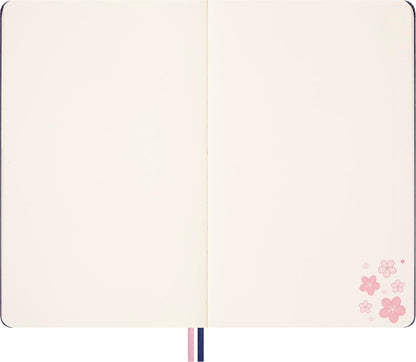 Moleskine Sakura Notebook, Notebook with Blank Pages, Hardcover in Fabric and Elastic Closure, with Greeting Card and Themed Stickers, Large Size 13 x 21 cm