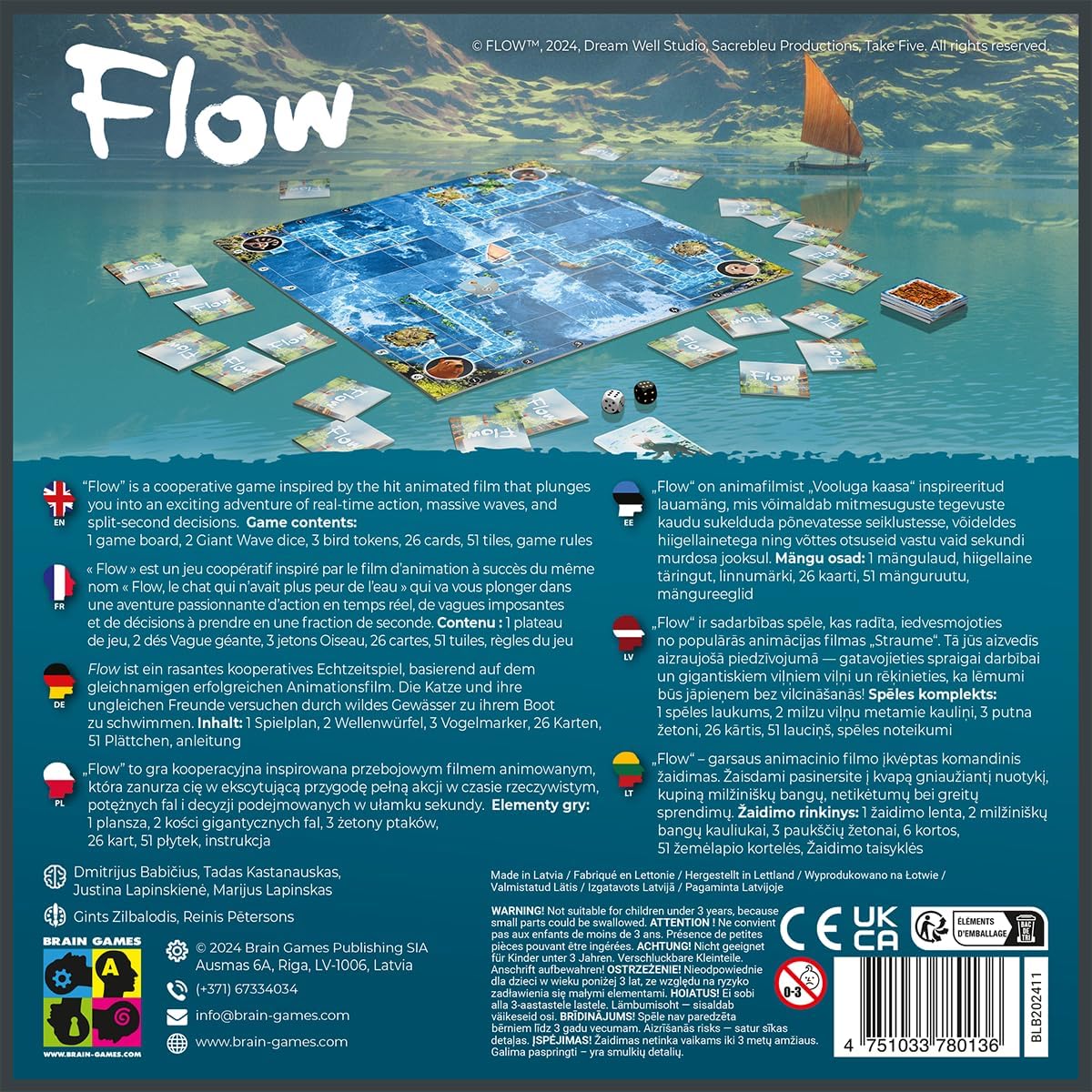 Brain Games - Flow - Cooperative Games Inspired by the Multi-Award Winning Animated Movie of the Same Name - Help Animals Defeat Their Fear of Water - 1-6 Players - Ages 8+