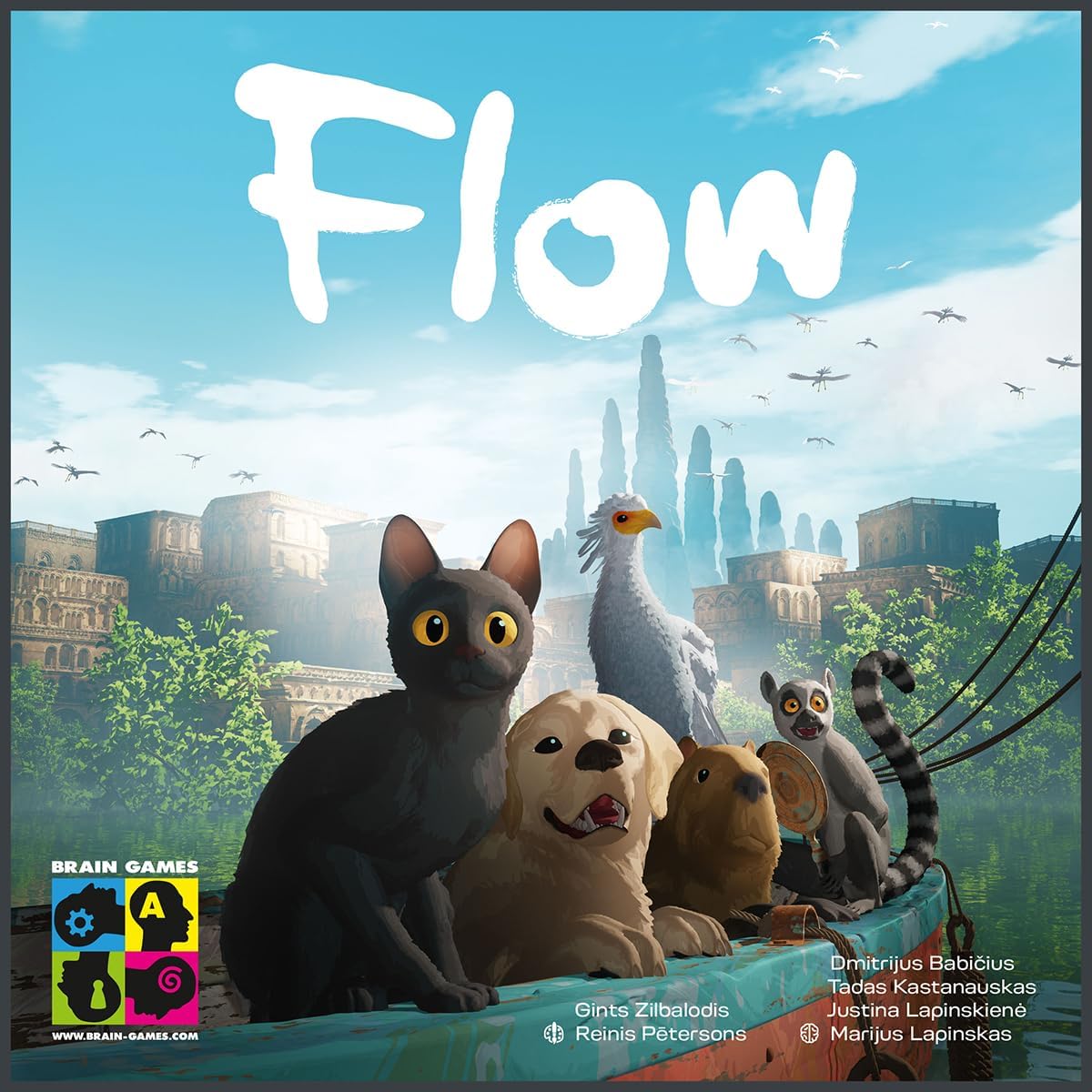 Brain Games - Flow - Cooperative Games Inspired by the Multi-Award Winning Animated Movie of the Same Name - Help Animals Defeat Their Fear of Water - 1-6 Players - Ages 8+