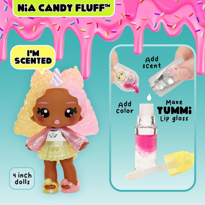 Yummiland Lip Gloss Doll - Nia Candy Fluff - Inclusief DIY Lip Gloss Kit, Geschikt Voor Kinderen Vanaf 4 Jaar
