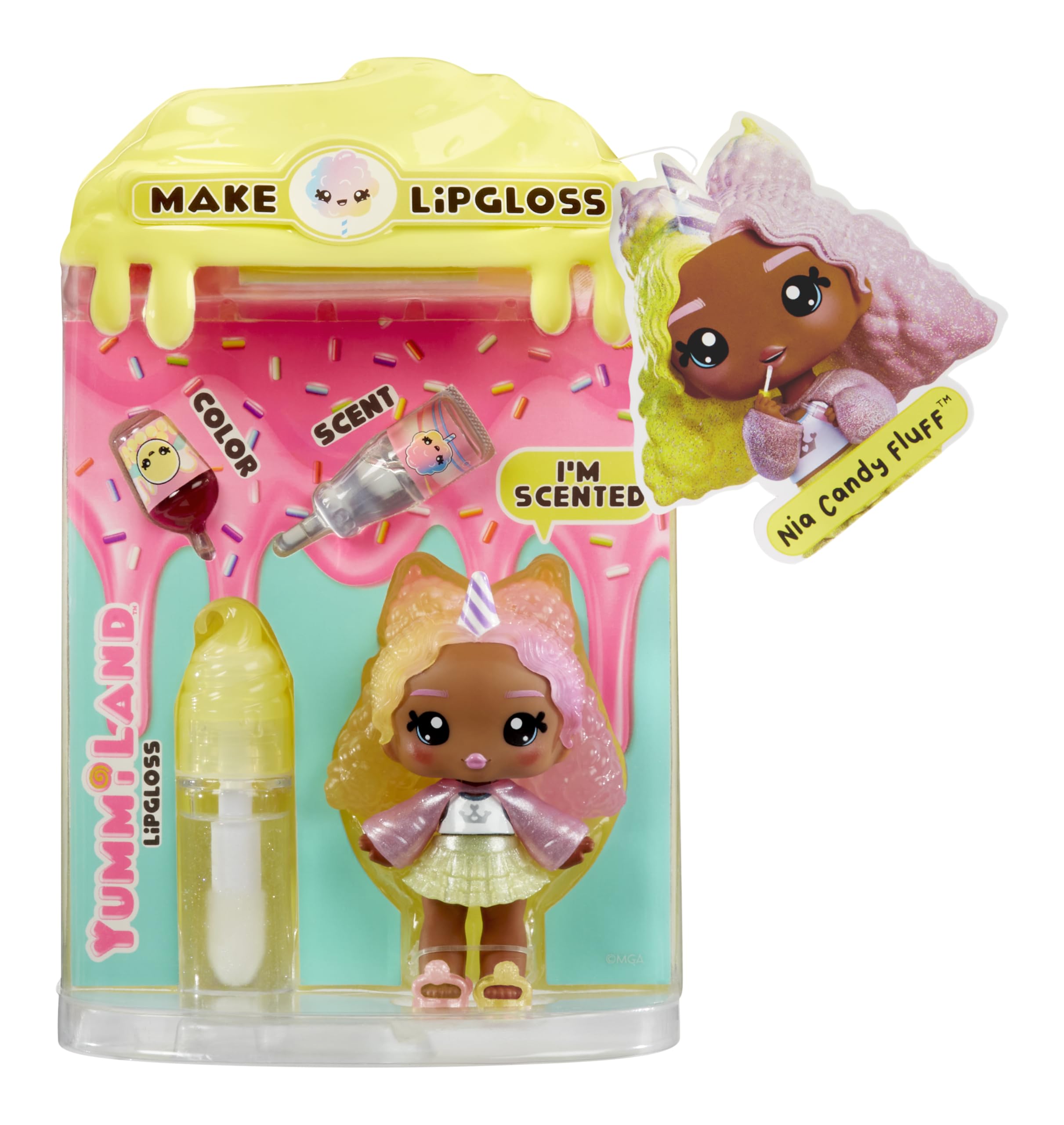 Yummiland Lip Gloss Doll - Nia Candy Fluff - Inclusief DIY Lip Gloss Kit, Geschikt Voor Kinderen Vanaf 4 Jaar