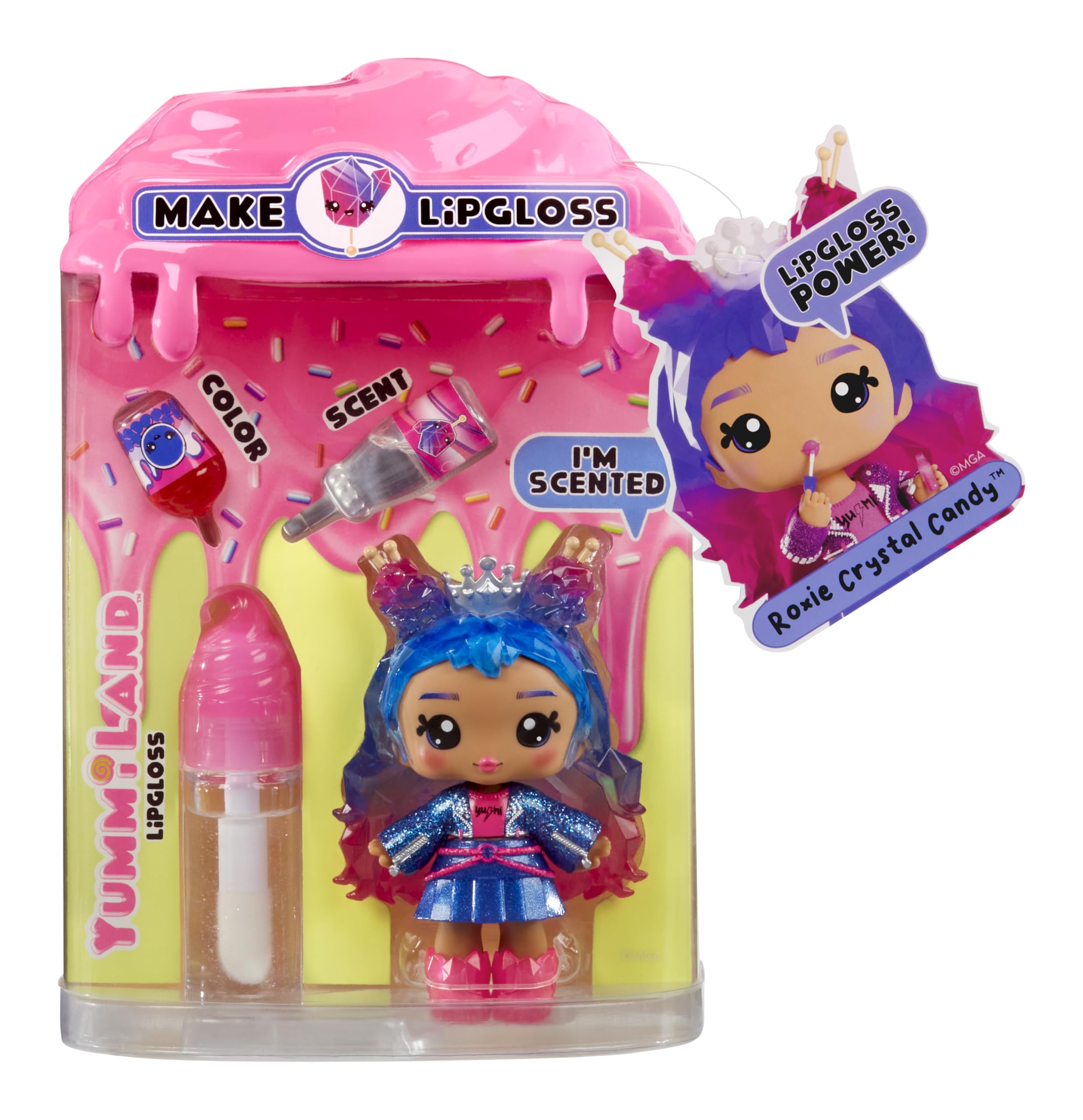 Yummiland Lip Gloss Poupée - Roxie Crystal Candy - Inclut le Kit DIY Lip Gloss, Convient aux Enfants de 4 Ans et Plus