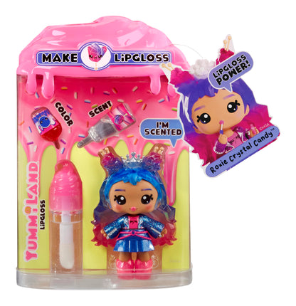 Yummiland Lip Gloss Poupée - Roxie Crystal Candy - Inclut le Kit DIY Lip Gloss, Convient aux Enfants de 4 Ans et Plus