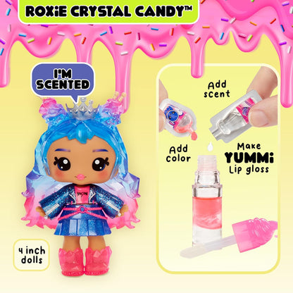 Yummiland Lip Gloss Poupée - Roxie Crystal Candy - Inclut le Kit DIY Lip Gloss, Convient aux Enfants de 4 Ans et Plus