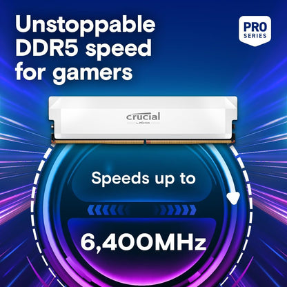 Crucial Pro DDR5 RAM 64GB Kit (2x32GB) 6400MHz CL40, Overclocking Gaming Memory, Intel XMP 3.0 / AMD EXPO, Computer Memory (PC), White - CP2K32G64C40U5W