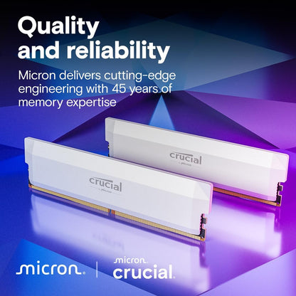 Crucial Pro DDR5 RAM 64GB Kit (2x32GB) 6400MHz CL40, Overclocking Gaming Memory, Intel XMP 3.0 / AMD EXPO, Computer Memory (PC), White - CP2K32G64C40U5W