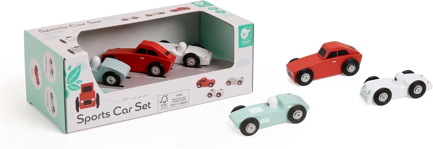 Classic World Houten Sportauto's Set, 3st.