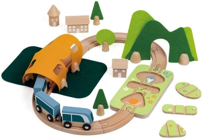 Classic World Set da gioco piccolo per pista ferroviaria in legno, 40 pezzi.