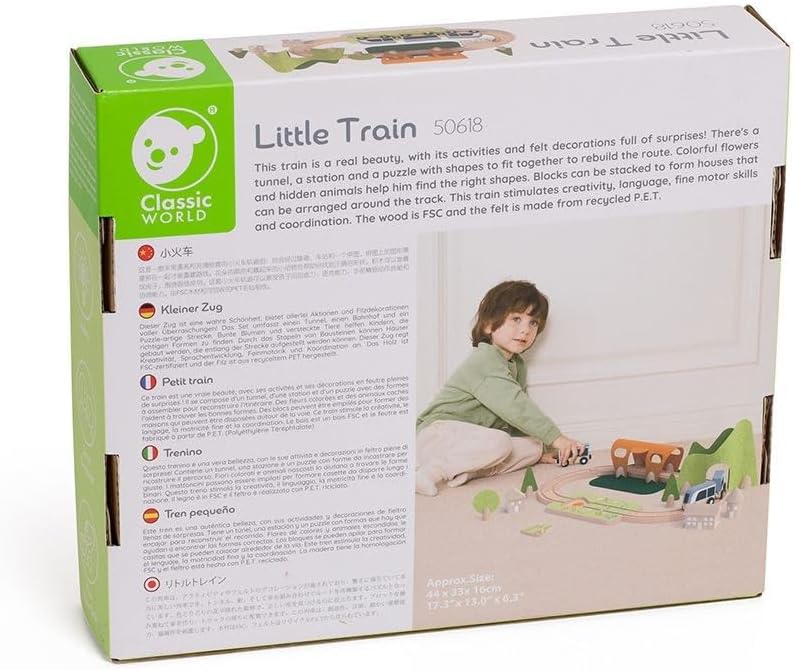 Classic World Set da gioco piccolo per pista ferroviaria in legno, 40 pezzi.