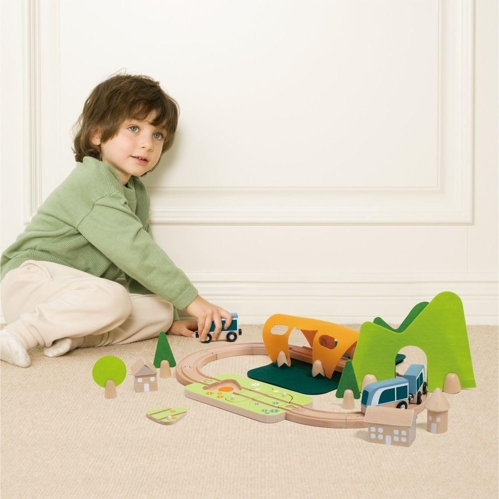 Classic World Set da gioco piccolo per pista ferroviaria in legno, 40 pezzi.