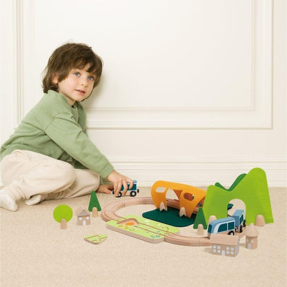 Classic World Set da gioco piccolo per pista ferroviaria in legno, 40 pezzi.