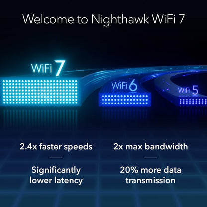 NETGEAR Nighthawk WiFi 7 Router (RS100) – Security Features, BE3600 Wireless Speed (up to 3.6 Gbps) - Coverage up to 1,500 sq. ft., 50 devices – 2.5 Gig Internet Port