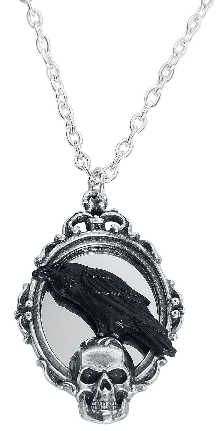 Reflections Of Poe Necklace Alchemy England Gothic Mirror Skull Crow Jewellery