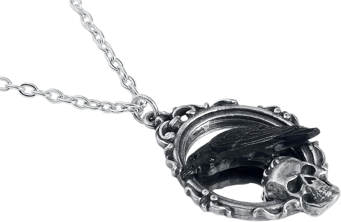Reflections Of Poe Necklace Alchemy England Gothic Mirror Skull Crow Jewellery