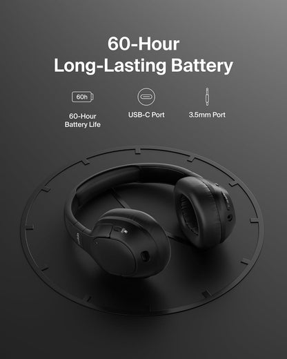 Belkin SoundForm Isolate Noise-Cancelling Wireless Headphones, over ear headphones with mic, Bluetooth headphones with 60H playtime, deep bass, CloudCushion ear cups for travel, home, office - Black