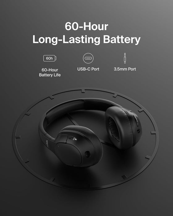 Belkin SoundForm Isolate Noise-Cancelling Wireless Headphones, over ear headphones with mic, Bluetooth headphones with 60H playtime, deep bass, CloudCushion ear cups for travel, home, office - Black