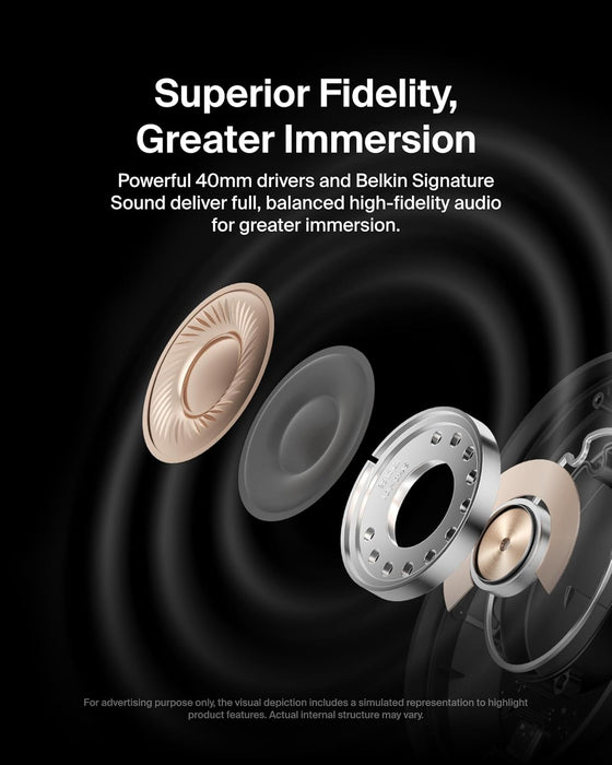 Belkin SoundForm Isolate Noise-Cancelling Wireless Headphones, over ear headphones with mic, Bluetooth headphones with 60H playtime, deep bass, CloudCushion ear cups for travel, home, office - Black