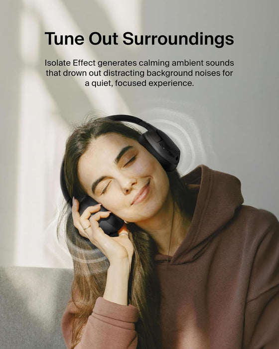 Belkin SoundForm Isolate Noise-Cancelling Wireless Headphones, over ear headphones with mic, Bluetooth headphones with 60H playtime, deep bass, CloudCushion ear cups for travel, home, office - Black