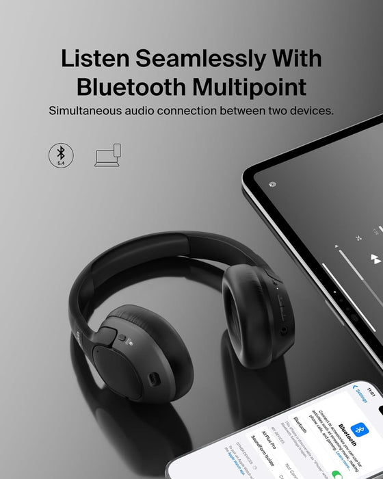 Belkin SoundForm Isolate Noise-Cancelling Wireless Headphones, over ear headphones with mic, Bluetooth headphones with 60H playtime, deep bass, CloudCushion ear cups for travel, home, office - Black