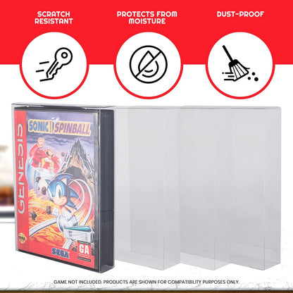 Game Box Protector for Sega Genesis Video Games - 0.40MM Thick, Anti-Dust, Acid-Free, Clear PET Sega Genesis Dust Cover and Storage Case by EVORETRO (Pack of 25