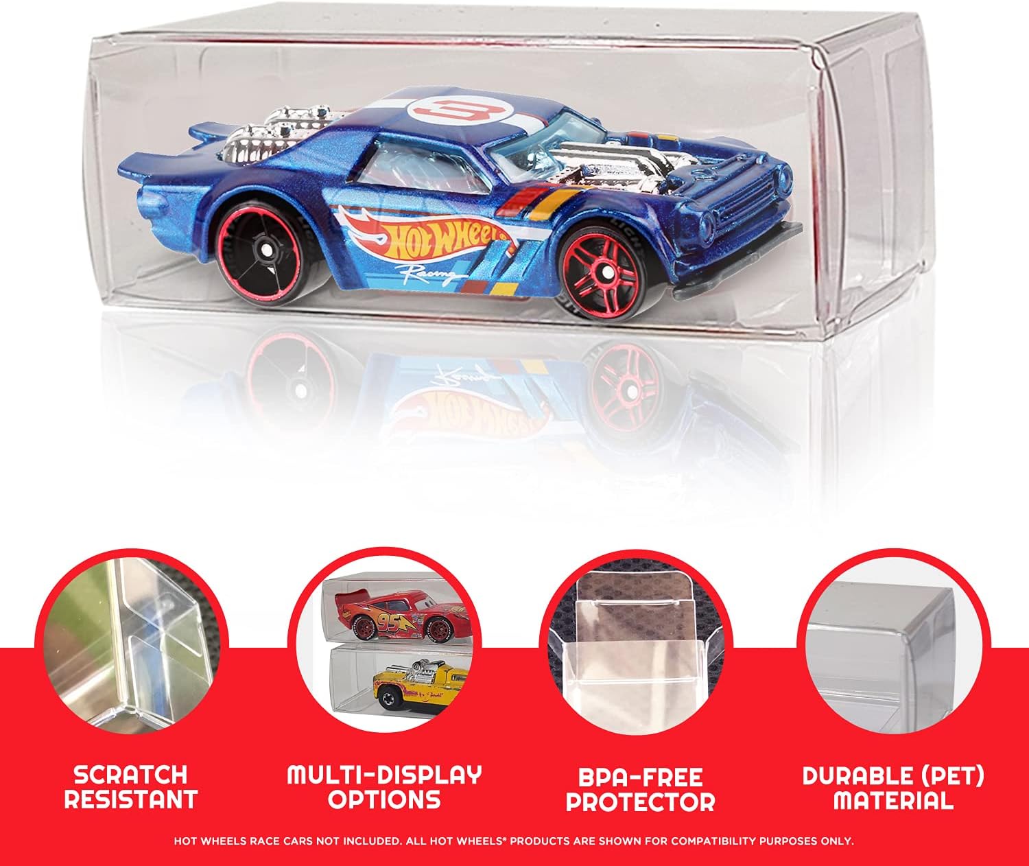 Display Case Protector Compatible for Hot Wheels 1/64 Display Case Die Cast Standard-Sized Cars- 0.45MM PET Protector - Pack of 50 Toy Car Storage Organizer